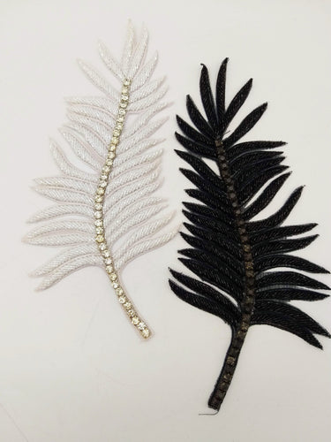White Hand Embroidered Leaf Applique, Beaded Leaf Motif, Cutwork Applique